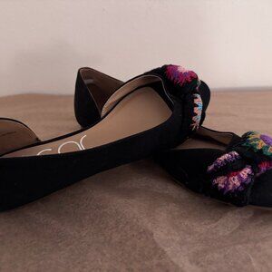 💚 Sugar Crochet Flower Flat Sandals – Black – Size 9.5 – Boho Embroidered Flats